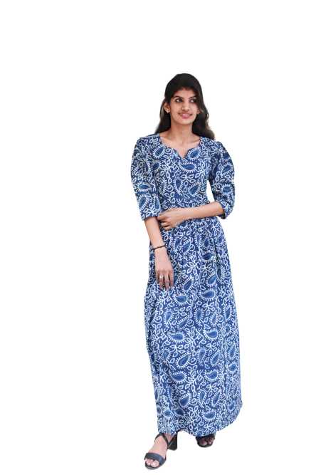 Indigo block print cotton one piece