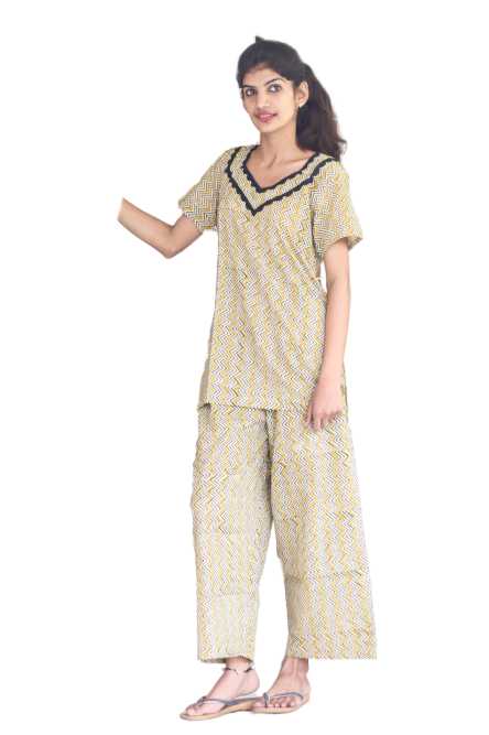 Block print cotton night suit